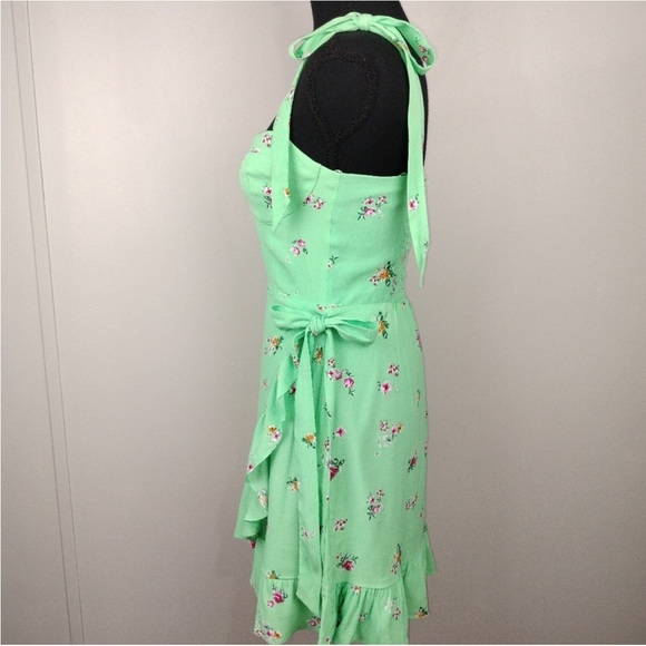 WAYF NEW Wrap Front Tie Strap Mini Dress in Mint Ditsy, Women’s Sz S - Picture 6 of 12